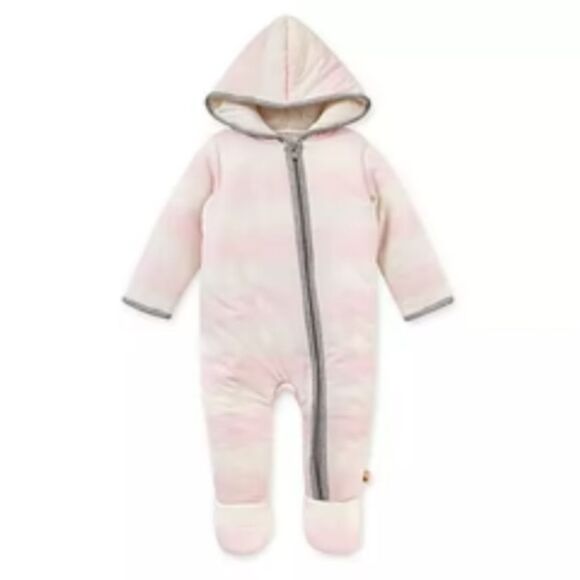 Burt's Bees Bunting Quilted Organic Cotton Soft Hooded Hand Covers Footie 0-3 Mo - Picture 1 of 8
